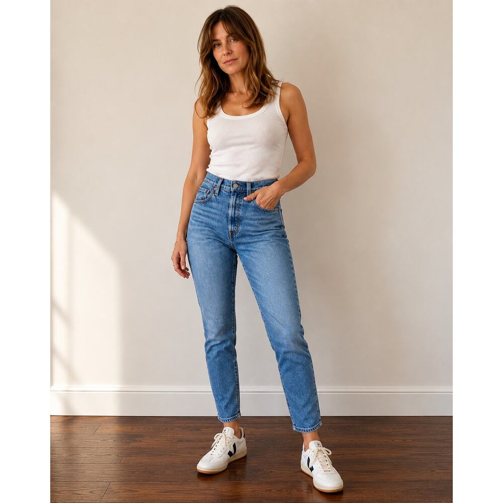 Levi's 501 Medium Denim Wash Button Fly Mid-Rise Sleek Skinny Jeans Size 25